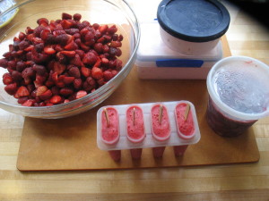 strawberry popsicles, ice cream compote
