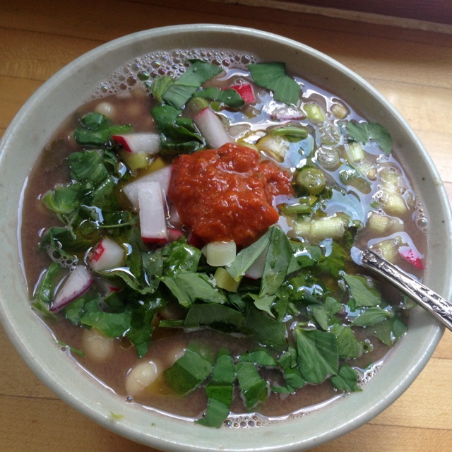 beans soup herbs harissa radish