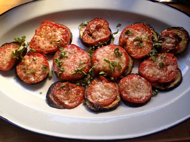eggplant tomato basil rounds